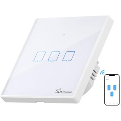 SONOFF T2EU3C Interruptor mural para controlo de luzes sem fios por RF Wi-Fi inteligente, interruptor de tipo 86 de 3 canais para automação doméstica, compatível com Alexa, Google Home SONOFF T2EU3C Interruptor mural para controlo de luzes sem fios por RF Wi-Fi inteligente, interruptor de tipo 86 de 3 canais para automação doméstica, compatível com Alexa, Google Home