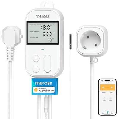 meross Inteligente tomada termostato com sonda, 16 A Wi-Fi controlador de temperatura digital para aquários, incubação, plantas de estufa, compatível com Apple HomeKit, Alexa e Google Home meross Inteligente tomada termostato com sonda, 16 A Wi-Fi controlador de temperatura digital para aquários, incubação, plantas de estufa, compatível com Apple HomeKit, Alexa e Google Home