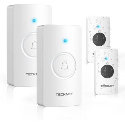 TECKNET Campainha sem fio, IP67 campainha sem fios exterior impermeável, campainha sem fios exterior impermeável, campainha WIFI 2 transmissores e 2 receptor, 5 níveis de volume e 60 melodias 2 timbres & 2 receptor, batería incluida, 60 tonos, 5 niveles TECKNET Campainha sem fio, IP67 campainha sem fios exterior impermeável, campainha sem fios exterior impermeável, campainha WIFI 2 transmissores e 2 receptor, 5 níveis de volume e 60 melodias 2 timbres & 2 receptor, batería incluida, 60 tonos, 5 niveles