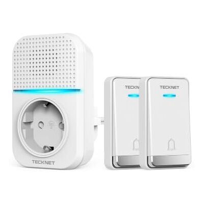 TECKNET Campainha sem fios Kit, 400 m campainha sem fios auto-alimentada IP65 Kit de campainha com 2 transmissores, 5 níveis de volume Doorbell com portas USB externas e luz LED, 60 melodias TECKNET Campainha sem fios Kit, 400 m campainha sem fios auto-alimentada IP65 Kit de campainha com 2 transmissores, 5 níveis de volume Doorbell com portas USB externas e luz LED, 60 melodias