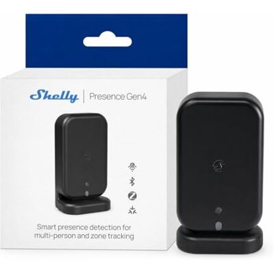 Shelly Presence Gen4 Preto Sensor de movimento e presença, Zigbee, Wi-Fi e Matter, 42 m², 180°, detecção de 10 zonas, controlo sem fios pela App, Alexa, Google Home e SmartThings Shelly Presence Gen4 Preto Sensor de movimento e presença, Zigbee, Wi-Fi e Matter, 42 m², 180°, detecção de 10 zonas, controlo sem fios pela App, Alexa, Google Home e SmartThings