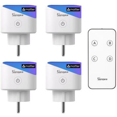 SONOFF S61s tomada inteligente WiFi Matter, conjunto de 4 com controlo remoto, monitor de energia e custo elétrico, compatível com Alexa, Apple HomeKit, Google Home e Home Assistant, proteção de 1875 SONOFF S61s tomada inteligente WiFi Matter, conjunto de 4 com controlo remoto, monitor de energia e custo elétrico, compatível com Alexa, Apple HomeKit, Google Home e Home Assistant, proteção de 1875