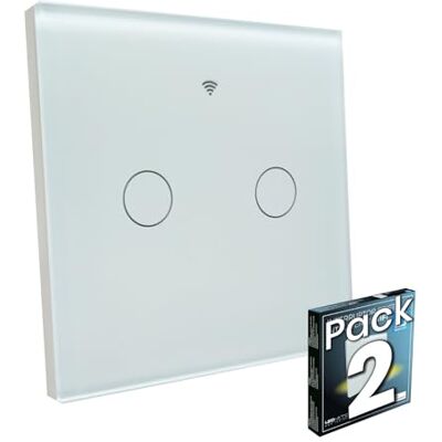 LED ATOMANT Pack de 2 interruptores de vidro inteligente Wi-Fi de 2 vias, botão de parede, controlo através da APP Smart Life, compatível com o Google Assistant e Alexa, botão tátil iluminação Pulsador de pared LED ATOMANT Pack de 2 interruptores de vidro inteligente Wi-Fi de 2 vias, botão de parede, controlo através da APP Smart Life, compatível com o Google Assistant e Alexa, botão tátil iluminação Pulsador de pared