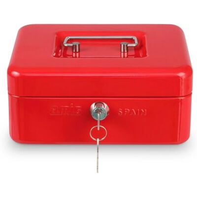 Amig Cofre de caudales Cofre de segurança para dinheiro, notas e moedas Com bandeja portamoedas e 2 chaves Cor Vermelho Aço 150 x 110 x 70 mm Amig Cofre de caudales Cofre de segurança para dinheiro, notas e moedas Com bandeja portamoedas e 2 chaves Cor Vermelho Aço 150 x 110 x 70 mm