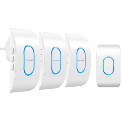 TECKNET Campainha sem fios exterior impermeável com 3 receptores tomáveis, IP65 impermeável Doorbell 400 m, 60 melodias e 5 níveis de volume, 3 modos de trabalho, indicador LED, branco Timbre LED, IP65, Alcance Inalámbrico 400M, 60 Tonos, 5 Niveles Volu TECKNET Campainha sem fios exterior impermeável com 3 receptores tomáveis, IP65 impermeável Doorbell 400 m, 60 melodias e 5 níveis de volume, 3 modos de trabalho, indicador LED, branco Timbre LED, IP65, Alcance Inalámbrico 400M, 60 Tonos, 5 Niveles Volu