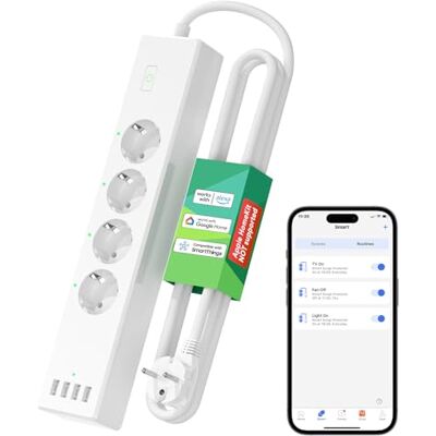 meross Extensão inteligente Wi-Fi inteligente com 4 tomadas e 4 portas USB, função temporizador de proteção contra sobrecarga, compatível com Alexa, Google meross Extensão inteligente Wi-Fi inteligente com 4 tomadas e 4 portas USB, função temporizador de proteção contra sobrecarga, compatível com Alexa, Google