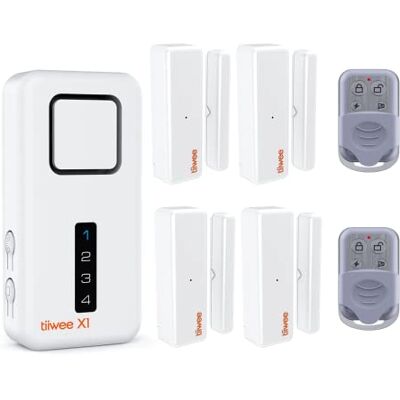 tiiwee X1 Sistema de alarme doméstico sem fios, sereia de 120 dB, 4 sensores de porta e janela e 2 controlos remotos tiiwee X1 Sistema de alarme doméstico sem fios, sereia de 120 dB, 4 sensores de porta e janela e 2 controlos remotos