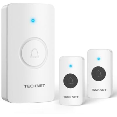 TECKNET Campainha sem fios para porta, 400 m campainha sem fios exterior impermeável, conjunto de campainha sem fios 2 transmissores e 1 receptor, campainha de rádio IP65, 5 níveis de volume e 60 TECKNET Campainha sem fios para porta, 400 m campainha sem fios exterior impermeável, conjunto de campainha sem fios 2 transmissores e 1 receptor, campainha de rádio IP65, 5 níveis de volume e 60