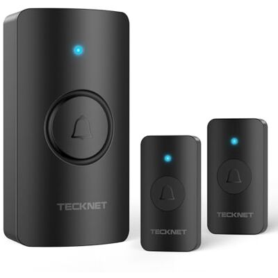 TECKNET Campainha sem fios para porta, 400 m campainha sem fios exterior impermeável, conjunto de campainha sem fios 2 transmissores e 1 receptor, campainha de rádio IP65, 5 níveis de volume e 60 TECKNET Campainha sem fios para porta, 400 m campainha sem fios exterior impermeável, conjunto de campainha sem fios 2 transmissores e 1 receptor, campainha de rádio IP65, 5 níveis de volume e 60