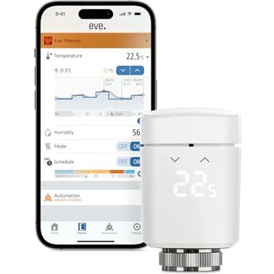 EVE Thermo (Matter, 4ª geração): Válvula termostática inteligente para radiador, controlo automático de temperatura, Apple Home, Amazon Alexa, Samsung SmartThings, Google Home, req. Router de borda EVE Thermo (Matter, 4ª geração): Válvula termostática inteligente para radiador, controlo automático de temperatura, Apple Home, Amazon Alexa, Samsung SmartThings, Google Home, req. Router de borda