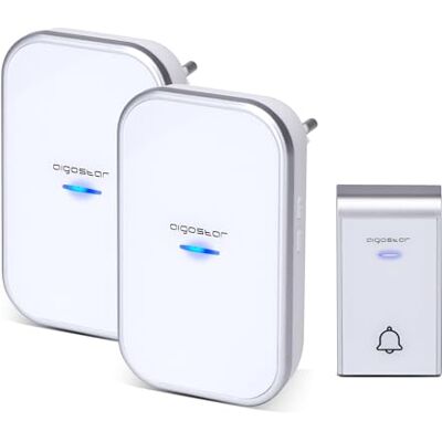 Aigostar Ring AC Campainha sem fio, campainha de porta com indicadores LED, resistente à água, 36 melodias, 3 níveis de volume, campainha para idosos, casa, escritório (2 recetor e 1 transmissor) Aigostar Ring AC Campainha sem fio, campainha de porta com indicadores LED, resistente à água, 36 melodias, 3 níveis de volume, campainha para idosos, casa, escritório (2 recetor e 1 transmissor)