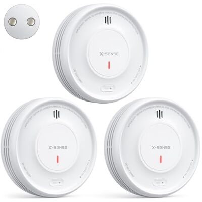 X-Sense Detector de fumo Wi-Fi, , 3 unidades Alarme contra incêndios, bateria de até 10 anos, bateria substituível, requer estação base SBS50, montagem magnética X-Sense Detector de fumo Wi-Fi, , 3 unidades Alarme contra incêndios, bateria de até 10 anos, bateria substituível, requer estação base SBS50, montagem magnética
