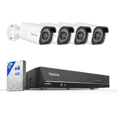Reolink 4K Kit câmaras de segurança, 4 câmaras IP PoE de vigilância exterior, NVR 8CH com 2 TB HDD para gravação 24/7, detecção de pessoa/veículo, IP67 impermeável, visão noturna, RLK8-800B4 Reolink 4K Kit câmaras de segurança, 4 câmaras IP PoE de vigilância exterior, NVR 8CH com 2 TB HDD para gravação 24/7, detecção de pessoa/veículo, IP67 impermeável, visão noturna, RLK8-800B4