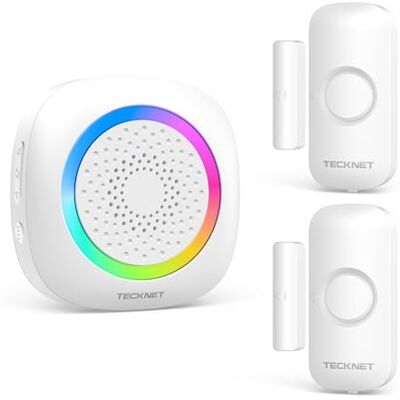 TECKNET Alarme casa com campainha e sensor abertura porta magnético, 2 Alcance de 300 m, 61 melodias, indicador RGB, sistema de segurança para casa, loja ou escritório TECKNET Alarme casa com campainha e sensor abertura porta magnético, 2 Alcance de 300 m, 61 melodias, indicador RGB, sistema de segurança para casa, loja ou escritório