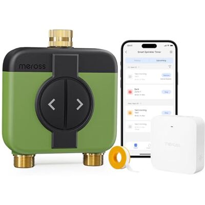 meross Programador de rega WiFi de 2 saídas , aplicação de rega automática de jardim e controlo remoto, atraso de chuva e monitorização do consumo de água, compatível com Apple Home, Alexa e Google Home, verde, 2,4 GH Z meross Programador de rega WiFi de 2 saídas , aplicação de rega automática de jardim e controlo remoto, atraso de chuva e monitorização do consumo de água, compatível com Apple Home, Alexa e Google Home, verde, 2,4 GH Z