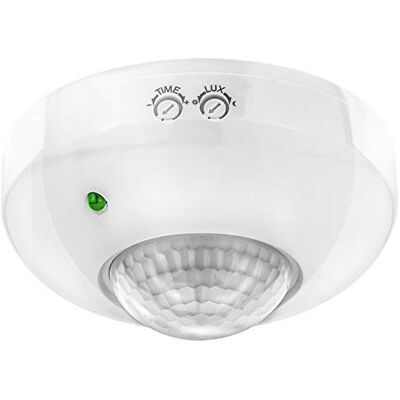 deleyCON 1 x detector de movimento infravermelho para sair à superfície montagem no teto interior controlo de luz área de trabalho de 360° alcance de 6 m sensor de luz integrado branco deleyCON 1 x detector de movimento infravermelho para sair à superfície montagem no teto interior controlo de luz área de trabalho de 360° alcance de 6 m sensor de luz integrado branco