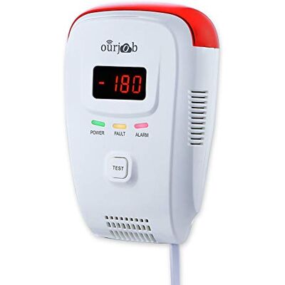 ourjob Detector de gás, alarme de gás GP/natural/cidade, tomada em sensor de fugas de gás combustível/propano/metano, com alarme de luz estroboscópica e voz humana, ecrã digital (bateria não incluída) ourjob Detector de gás, alarme de gás GP/natural/cidade, tomada em sensor de fugas de gás combustível/propano/metano, com alarme de luz estroboscópica e voz humana, ecrã digital (bateria não incluída)