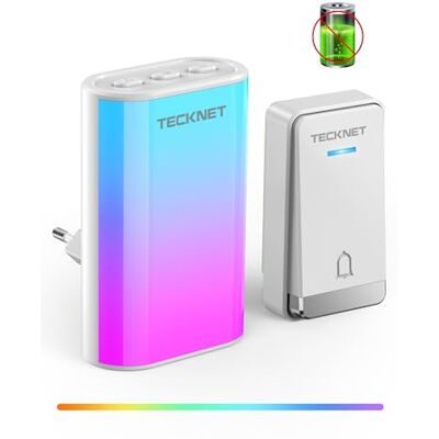 TECKNET Campainha da porta sem bateria, campainha sem fios com tomada da UE e luz RGB, resistente à água IP65, campainha sem fio, campainha de porta com 60 melodias, 5 níveis de volume, 400 m TECKNET Campainha da porta sem bateria, campainha sem fios com tomada da UE e luz RGB, resistente à água IP65, campainha sem fio, campainha de porta com 60 melodias, 5 níveis de volume, 400 m