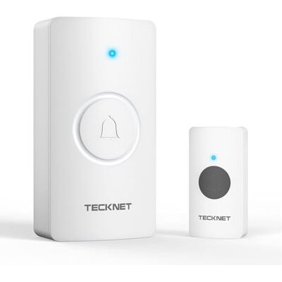 TECKNET Campainha sem fios exterior impermeável, modelo para pilhas, branco 1 recetor + 1 transmissor, 400 m Âmbito, IP67, 5 níveis de volume (0-110 dB), 60 tons, indicador LED, para casa, hotel, etc TECKNET Campainha sem fios exterior impermeável, modelo para pilhas, branco 1 recetor + 1 transmissor, 400 m Âmbito, IP67, 5 níveis de volume (0-110 dB), 60 tons, indicador LED, para casa, hotel, etc