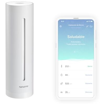 Netatmo Medidor inteligente de qualidade do ar interior, sensor de CO2, temperatura, humidade, ruído controlo da casa, ambiente saudável, alertas automáticos branco edição limitada NHC-EC Netatmo Medidor inteligente de qualidade do ar interior, sensor de CO2, temperatura, humidade, ruído controlo da casa, ambiente saudável, alertas automáticos branco edição limitada NHC-EC