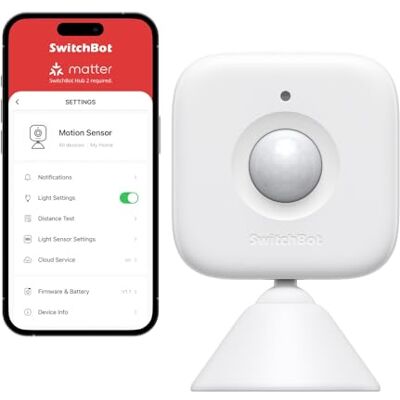 SwitchBot Sensor de movimento inteligente, sistema de segurança sem fios para casa, alerta de detector de movimento com sensor infravermelho passivo, adiciona Hub compatível com Alexa SwitchBot Sensor de movimento inteligente, sistema de segurança sem fios para casa, alerta de detector de movimento com sensor infravermelho passivo, adiciona Hub compatível com Alexa