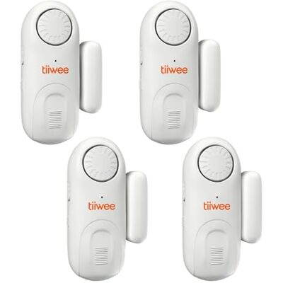tiiwee Alarme para porta e janela, conjunto de 4 sensores com sereia de 120 dB, segurança doméstica, instalação adesiva, pilhas incluídas, 3 modos de detecção tiiwee Alarme para porta e janela, conjunto de 4 sensores com sereia de 120 dB, segurança doméstica, instalação adesiva, pilhas incluídas, 3 modos de detecção