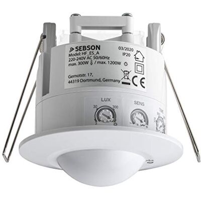 SEBSON ® 2 x detetor de movimento para interiores, montagem embutida no teto, LED adequado, programável, sensor HF, alcance 2-16 m / 360°, luzes 1200 W / 300 W SEBSON ® 2 x detetor de movimento para interiores, montagem embutida no teto, LED adequado, programável, sensor HF, alcance 2-16 m / 360°, luzes 1200 W / 300 W