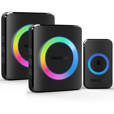 TECKNET Campainha sem fios exterior impermeável, 2 receptores IP65 impermeáveis 400m, campainha sem fios exterior, 5 níveis de volume (0-110dB) e 60 melodias para lar, hotel, emergência, etc TECKNET Campainha sem fios exterior impermeável, 2 receptores IP65 impermeáveis 400m, campainha sem fios exterior, 5 níveis de volume (0-110dB) e 60 melodias para lar, hotel, emergência, etc