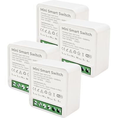 LED ATOMANT Pack 4x Módulo Relé Mini Interruptor WiFi, COM NEUTRO, Compatível com Alexa, Google Home e Smart life, Adequado para LED (400w), 2 Canais 2 canales LED ATOMANT Pack 4x Módulo Relé Mini Interruptor WiFi, COM NEUTRO, Compatível com Alexa, Google Home e Smart life, Adequado para LED (400w), 2 Canais 2 canales