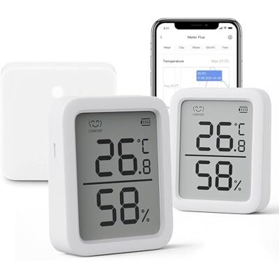 SwitchBot Termómetro/higrómetro WiFi 2 unidades e concentrador mini, sensor de humidade digital Bluetooth com alerta inteligente e armazenamento de dados, termohigrómetro digital com ecrã LCD SwitchBot Termómetro/higrómetro WiFi 2 unidades e concentrador mini, sensor de humidade digital Bluetooth com alerta inteligente e armazenamento de dados, termohigrómetro digital com ecrã LCD