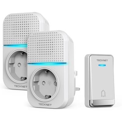 TECKNET Campainha sem fios exterior impermeável com tomada, 2 recetor 400 m, auto-alimentado sem pilhas, IP65, indicadores LED, alcance de 60 melodias, 5 níveis de volume (0 110 dB) TECKNET Campainha sem fios exterior impermeável com tomada, 2 recetor 400 m, auto-alimentado sem pilhas, IP65, indicadores LED, alcance de 60 melodias, 5 níveis de volume (0 110 dB)