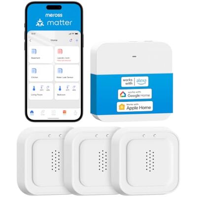 meross Matter Detector de água inteligente HUB MSH450 incluído, 100 dB Detector de fugas de água, desvio de 0,3 mm, para cozinhas, casas de banho, porões, compatível com Apple Home, Alexa e Google meross Matter Detector de água inteligente HUB MSH450 incluído, 100 dB Detector de fugas de água, desvio de 0,3 mm, para cozinhas, casas de banho, porões, compatível com Apple Home, Alexa e Google