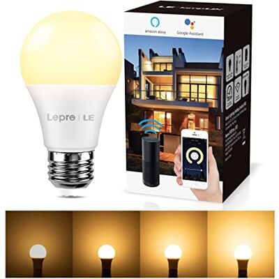 Lepro Lâmpada LED inteligente WiFi ajustável, smart Wi-Fi E27 9W = 60 W, controlo remoto e controlo de voz, funciona com Alexa e Google Home, branco quente 2700 K, 806 lm, sem necessidade de hub, embalagem de 1 Lepro Lâmpada LED inteligente WiFi ajustável, smart Wi-Fi E27 9W = 60 W, controlo remoto e controlo de voz, funciona com Alexa e Google Home, branco quente 2700 K, 806 lm, sem necessidade de hub, embalagem de 1