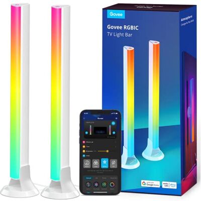 Govee RGBIC Barras de luz, 38 cm com pérolas duplas e WiFi, com várias opções de colocação adequadas para televisão de 45 a 70 polegadas, funcionam com Alexa e Google Assistant, cor branca Govee RGBIC Barras de luz, 38 cm com pérolas duplas e WiFi, com várias opções de colocação adequadas para televisão de 45 a 70 polegadas, funcionam com Alexa e Google Assistant, cor branca