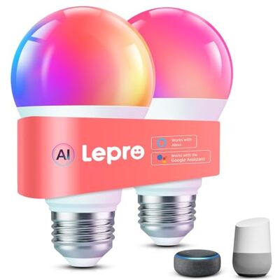 Lepro B1 AI Lâmpada LED E27, lâmpada inteligente 8,5 W RGB regulável 2 Wi-Fi Sync de música e controlo de voz, designer de iluminação AI personalizado, funciona com Alexa, Google Home Lepro B1 AI Lâmpada LED E27, lâmpada inteligente 8,5 W RGB regulável 2 Wi-Fi Sync de música e controlo de voz, designer de iluminação AI personalizado, funciona com Alexa, Google Home