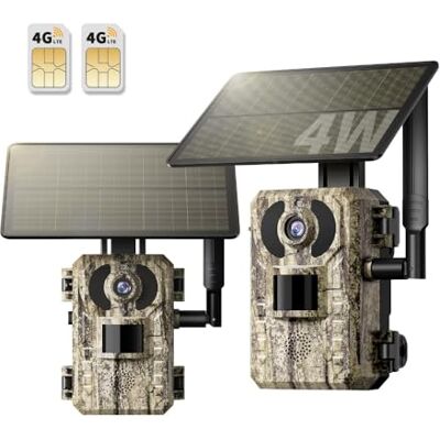 Generic Pacote de 2 câmaras com fotografia solar 4G LTE com SIM, sem WiFi, bateria de 10400 mAh, visão noturna infravermelhos invisível, 950 nm, áudio 2 vias, ativação 0,2s, IP66 Generic Pacote de 2 câmaras com fotografia solar 4G LTE com SIM, sem WiFi, bateria de 10400 mAh, visão noturna infravermelhos invisível, 950 nm, áudio 2 vias, ativação 0,2s, IP66