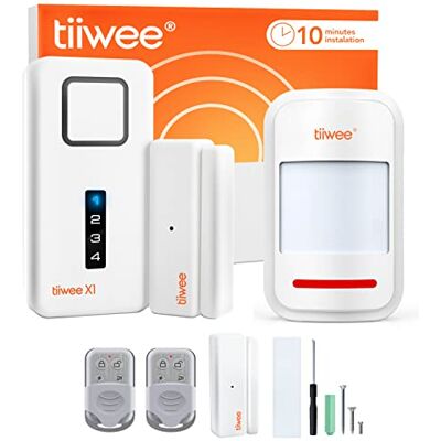 tiiwee X1 Sistema de alarme doméstico sem fios, sereia de 120 dB, 2 sensores de porta e janela, 2 controlos remotos e 1 detetor de movimento tiiwee X1 Sistema de alarme doméstico sem fios, sereia de 120 dB, 2 sensores de porta e janela, 2 controlos remotos e 1 detetor de movimento