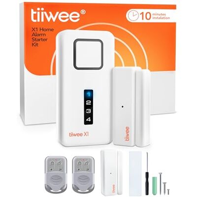tiiwee X1 Sistema de alarme doméstico sem fios sistema completo com sirene de 120 dB, 2 sensores de porta e janela, 2 controlos remotos tiiwee X1 Sistema de alarme doméstico sem fios sistema completo com sirene de 120 dB, 2 sensores de porta e janela, 2 controlos remotos