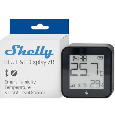Shelly BLU H&T Display ZB Negro – Sensor de temperatura y humedad inteligente, Bluetooth y Zigbee, Monitor termómetro e higrómetro de interior, Compatible con Alexa, Google, Control con app Shelly BLU H&T Display ZB Negro – Sensor de temperatura y humedad inteligente, Bluetooth y Zigbee, Monitor termómetro e higrómetro de interior, Compatible con Alexa, Google, Control con app