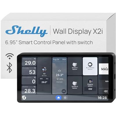 Shelly Wall Display X2i Preto – Painel de controlo para casa inteligente, Ecrã tátil de 6,9”, Wi-Fi e Bluetooth, Controlo sem fios de dispositivos inteligentes, Relé 5A, Compatível com Home Assistant Shelly Wall Display X2i Preto – Painel de controlo para casa inteligente, Ecrã tátil de 6,9”, Wi-Fi e Bluetooth, Controlo sem fios de dispositivos inteligentes, Relé 5A, Compatível com Home Assistant