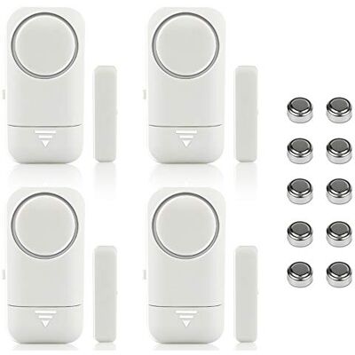 Shackcom 4 peças alarme para portas e janelas de 120 dB para casa com sensor magnético sem fios para sistema de segurança doméstica e segurança infantil anti-roubo detetores sereias com pilhas Shackcom 4 peças alarme para portas e janelas de 120 dB para casa com sensor magnético sem fios para sistema de segurança doméstica e segurança infantil anti-roubo detetores sereias com pilhas
