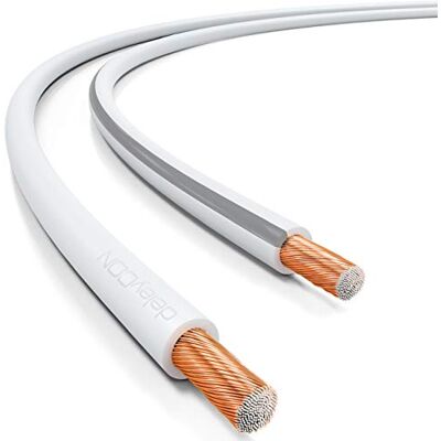 deleyCON 10 m Cabo de altifalante 2 x 2,5 mm² alumínio revestido de cobre CCA marca de polaridade 2 x 50 x 0,25 mm trança BauPVO/CPR branco deleyCON 10 m Cabo de altifalante 2 x 2,5 mm² alumínio revestido de cobre CCA marca de polaridade 2 x 50 x 0,25 mm trança BauPVO/CPR branco