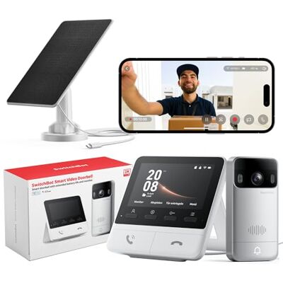SwitchBot Campainha de vídeo com painel solar, campainha de porta 2K com Câmara inteligente com ecrã colorido de 4,3 polegadas, ângulo amplo de 165°, conjunto 2 em 1, sem subscrição SwitchBot Campainha de vídeo com painel solar, campainha de porta 2K com Câmara inteligente com ecrã colorido de 4,3 polegadas, ângulo amplo de 165°, conjunto 2 em 1, sem subscrição