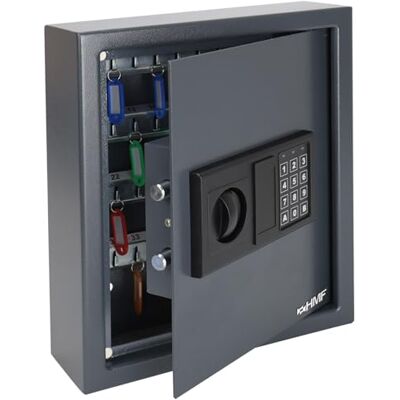 HMF Cofre para chaves com fechadura eletrónica, armário para chaves de parede, escritório e casa, 48 ganchos, 36 x 30 x 10 cm, antracite HMF Cofre para chaves com fechadura eletrónica, armário para chaves de parede, escritório e casa, 48 ganchos, 36 x 30 x 10 cm, antracite