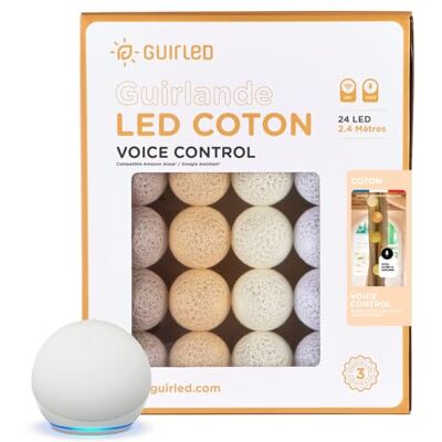 GuirLED Guirlanda luminosa bolas de algodão LED USB WIFI- controlo de voz casa ligada Amazon Alexa e Google Assistant adaptador de energia 2 x USB incluído 24 bolas 2,4 m algodão GuirLED Guirlanda luminosa bolas de algodão LED USB WIFI- controlo de voz casa ligada Amazon Alexa e Google Assistant adaptador de energia 2 x USB incluído 24 bolas 2,4 m algodão