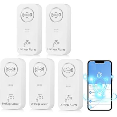 TOWODE Ensor de água de 90 dB e alarme, alarme por App, sem fios, WiFi, para canos, quarto, cozinha, casa de banho TOWODE Ensor de água de 90 dB e alarme, alarme por App, sem fios, WiFi, para canos, quarto, cozinha, casa de banho