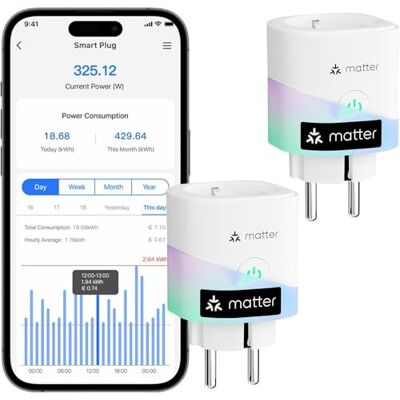 meross Tomada inteligente Matter com consumo de energia, 16 A tomada inteligente mede a produção de painéis solares fotovoltaicos, suporte para Apple Home e Google Home, controlo remoto e voz, 2 meross Tomada inteligente Matter com consumo de energia, 16 A tomada inteligente mede a produção de painéis solares fotovoltaicos, suporte para Apple Home e Google Home, controlo remoto e voz, 2