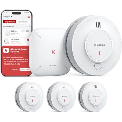 X-Sense Detector de fumo ligado à estação SBS50, alarme de incêndios sem fios interligado, sistema de segurança doméstica, compatível com a aplicação , X-Sense Detector de fumo ligado à estação SBS50, alarme de incêndios sem fios interligado, sistema de segurança doméstica, compatível com a aplicação ,