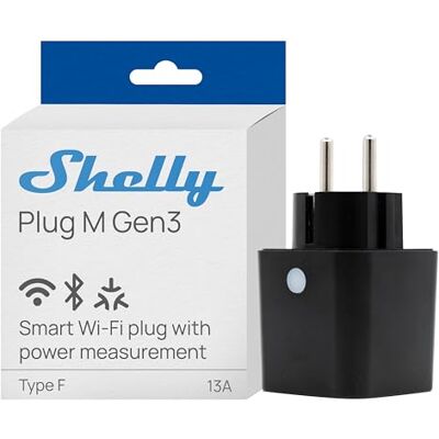 Shelly Plug M Gen3 Preto – Tomada inteligente Matter e Wi-Fi, 13 A (3000 W 13 A, 3000 W, controlo de aplicações, voz e plataforma, temporizador, sem necessidade de concentrador Shelly Plug M Gen3 Preto – Tomada inteligente Matter e Wi-Fi, 13 A (3000 W 13 A, 3000 W, controlo de aplicações, voz e plataforma, temporizador, sem necessidade de concentrador