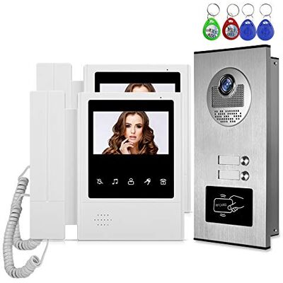 HFeng Vídeo Porteiro Colorido de 4,3" com Intercomunicação, Câmera RFID + 2 Monitores para 2 Apartamentos/Lar HFeng Vídeo Porteiro Colorido de 4,3" com Intercomunicação, Câmera RFID + 2 Monitores para 2 Apartamentos/Lar